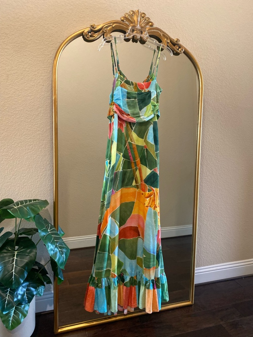 Farm Rio Printed Tropical Leaf Tie-Front Maxi Dress Size S - Picture 6 of 11